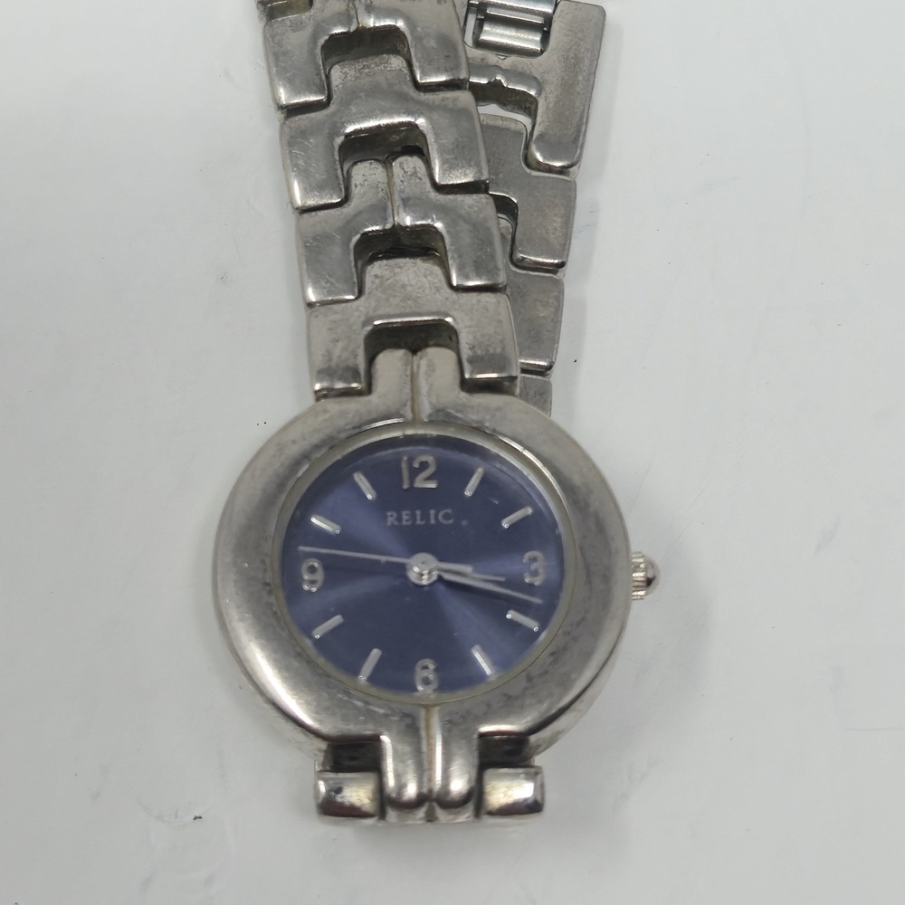 Relic Watch Womens ZR-33092 Silver Tone Blue Dial Link Bracelet Needs Battery
